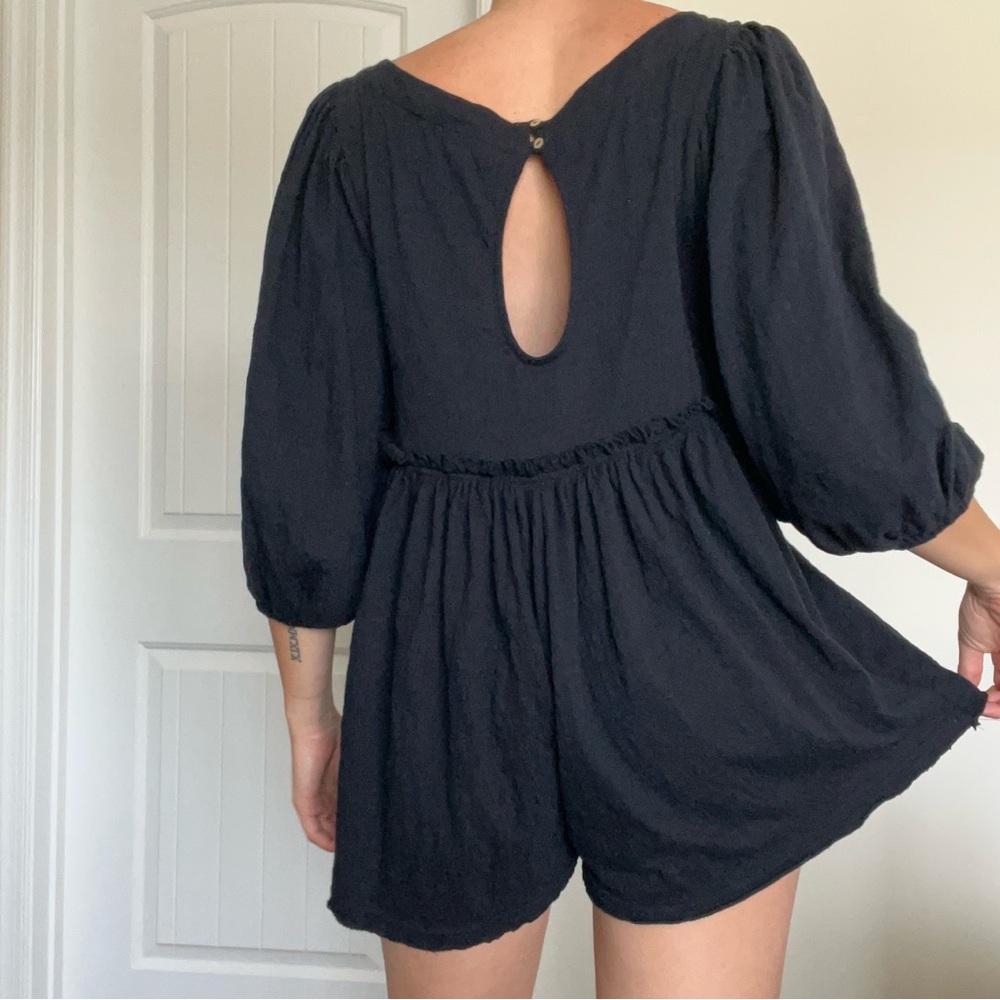 Free People Black Puff Sleeve Romper - Picture 2 of 12
